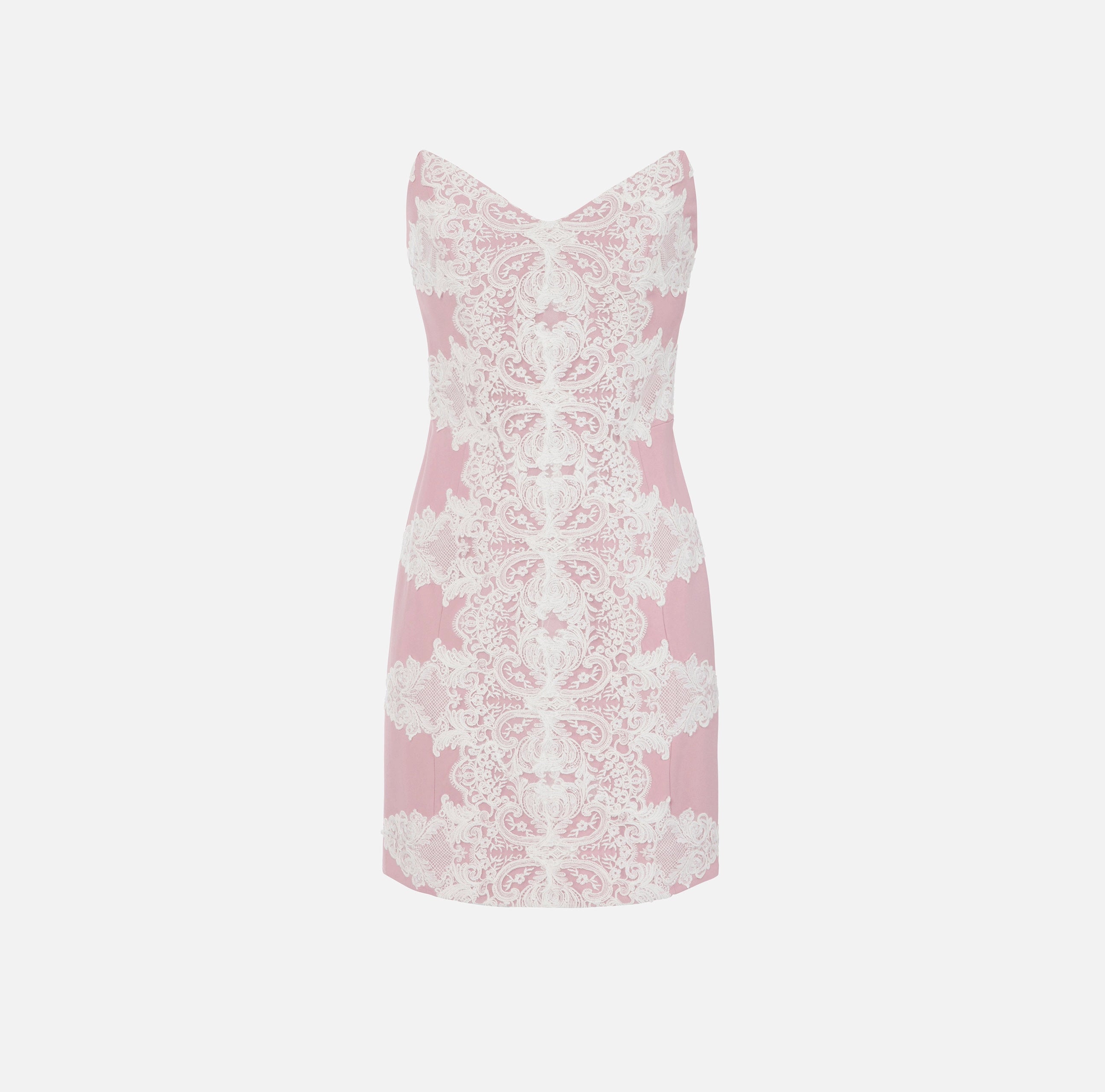 Blush mini strapless dress with lace
