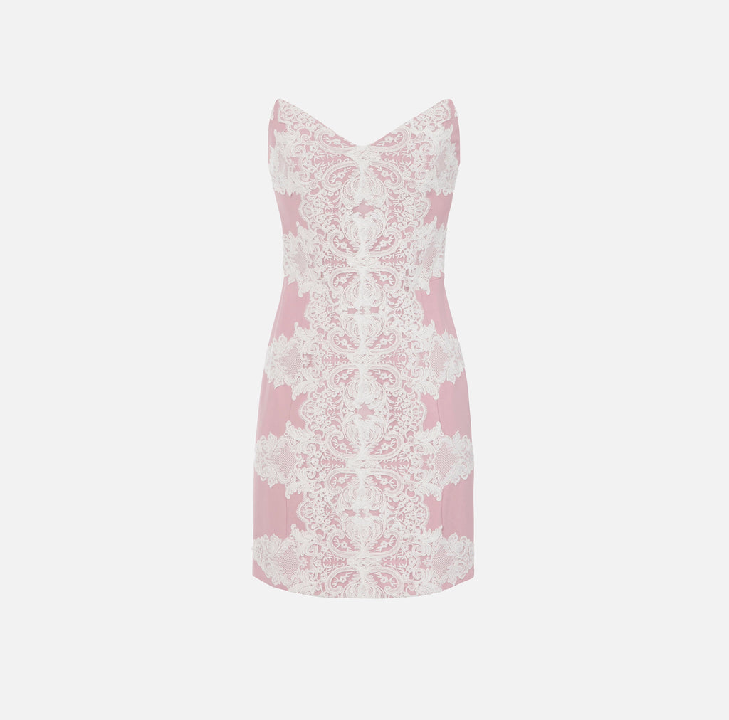 Blush mini strapless dress with lace