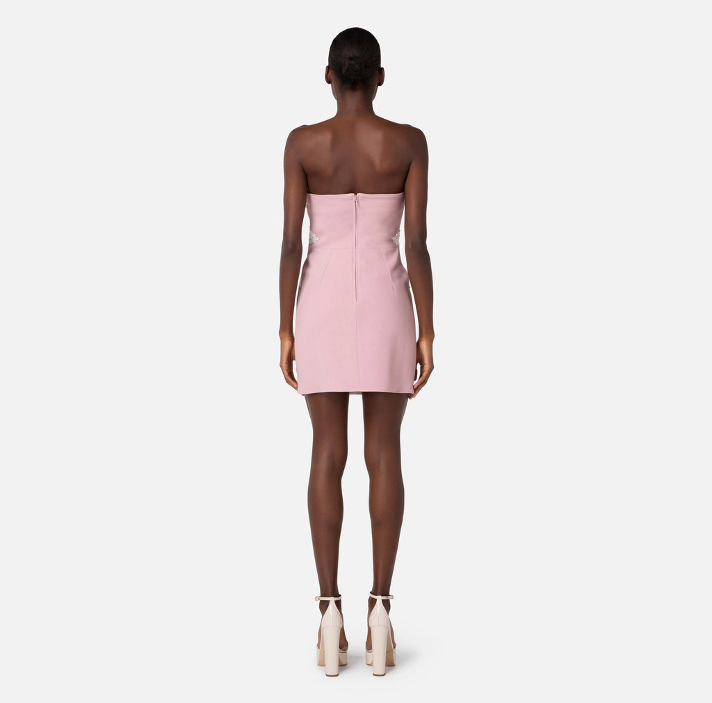 Blush mini strapless dress with lace