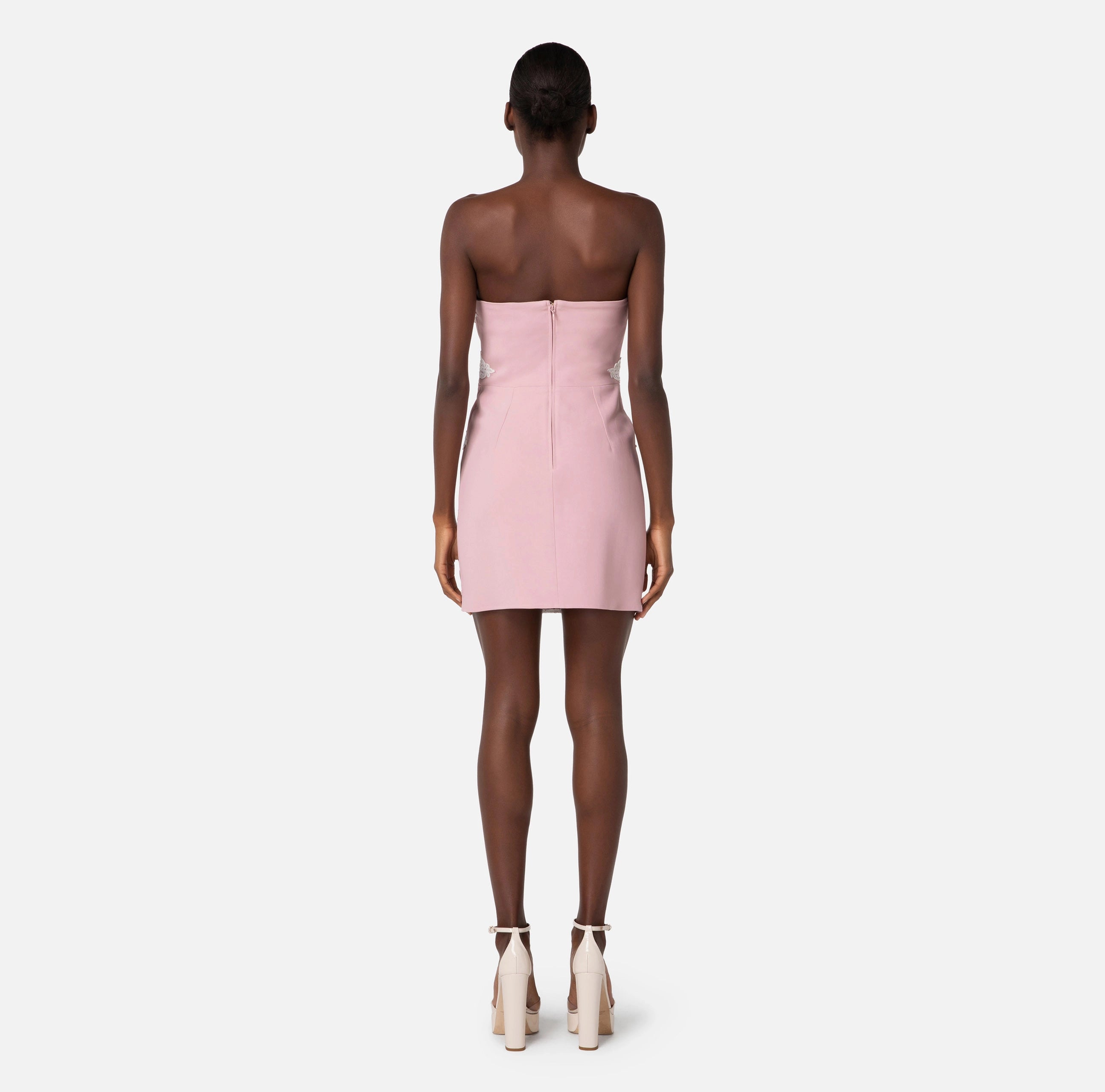 Blush mini strapless dress with lace