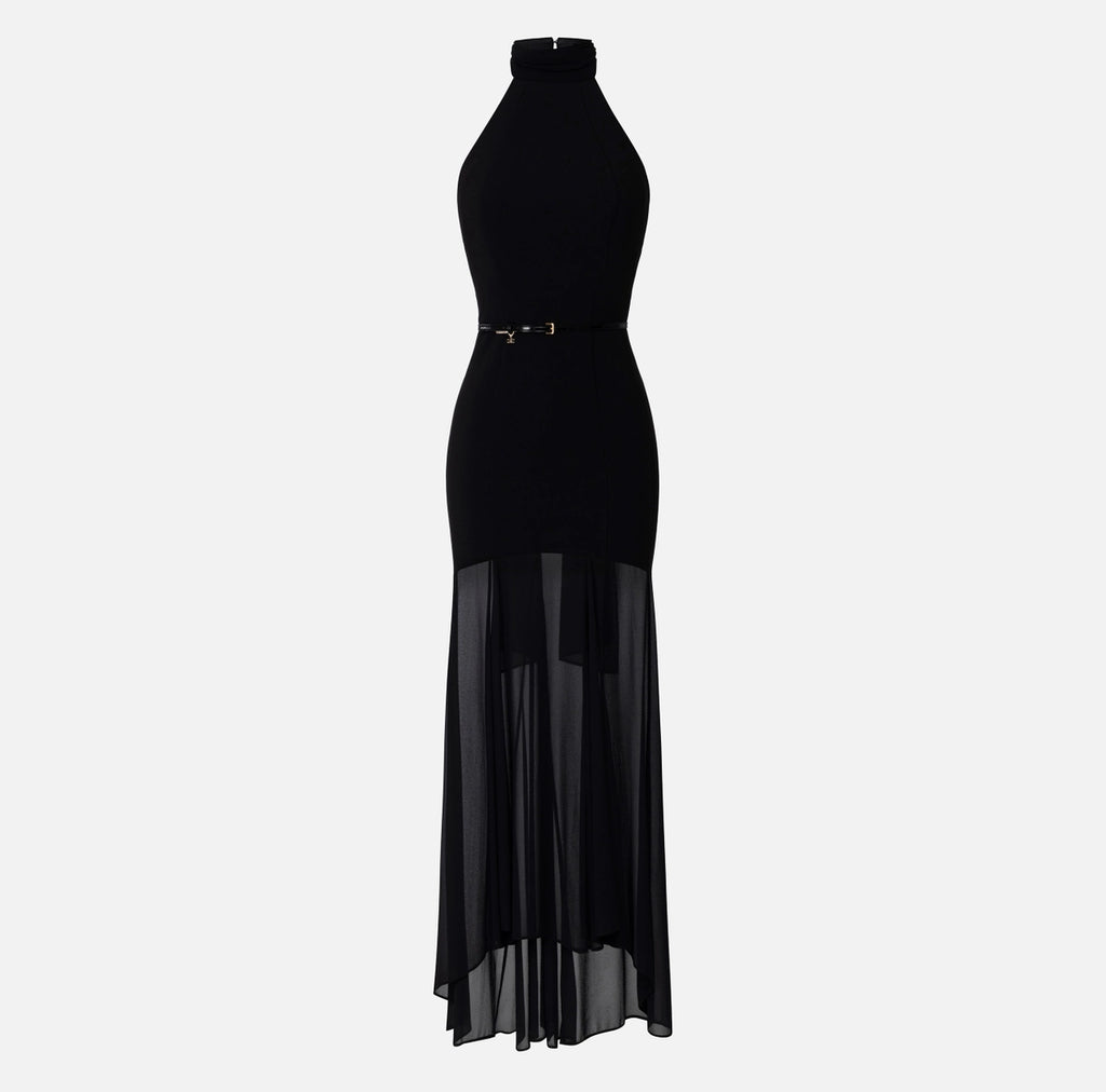 Red carpet dress in crêpe fabric with halter neck