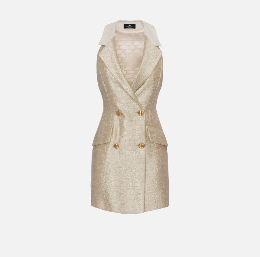 Gold sleeveless lurex tweed coat dress