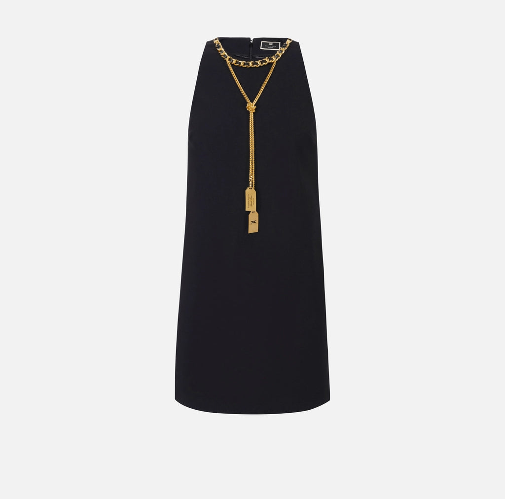 Black boxy mini dress with necklace