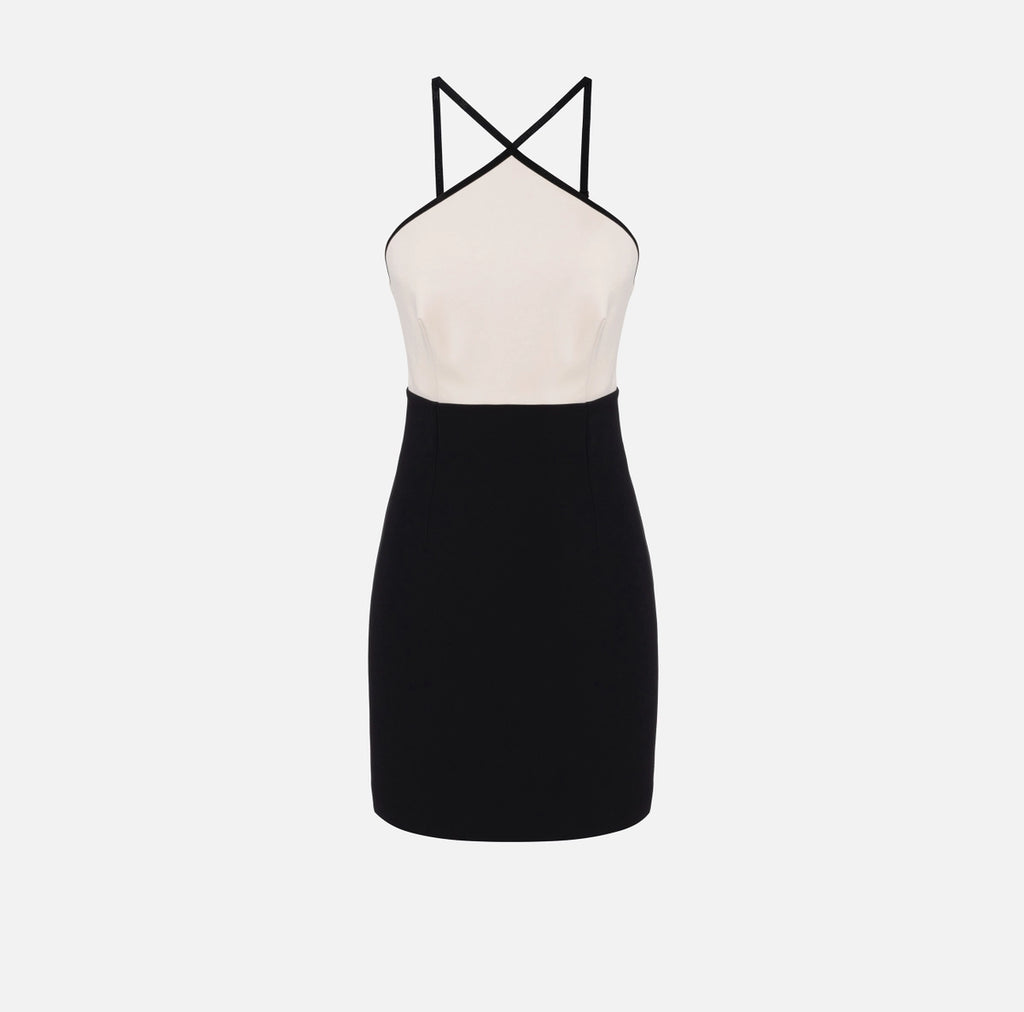 White black  halter neck mini dress