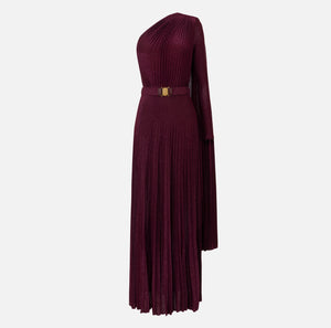 Burgundy one shoulder lurex jersey Red Carpet dress