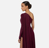 Burgundy one shoulder lurex jersey Red Carpet dress