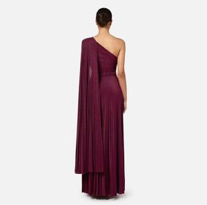 Burgundy one shoulder lurex jersey Red Carpet dress