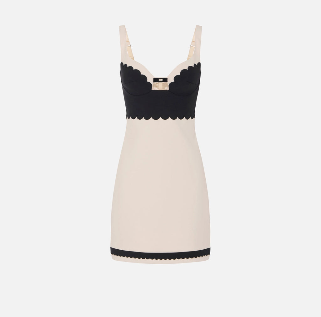 Ivory black scalloped mini dress