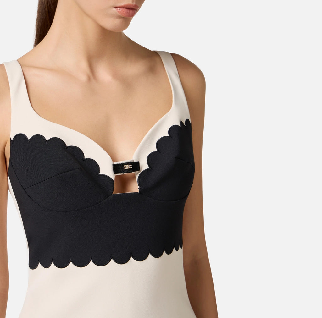Ivory black scalloped mini dress