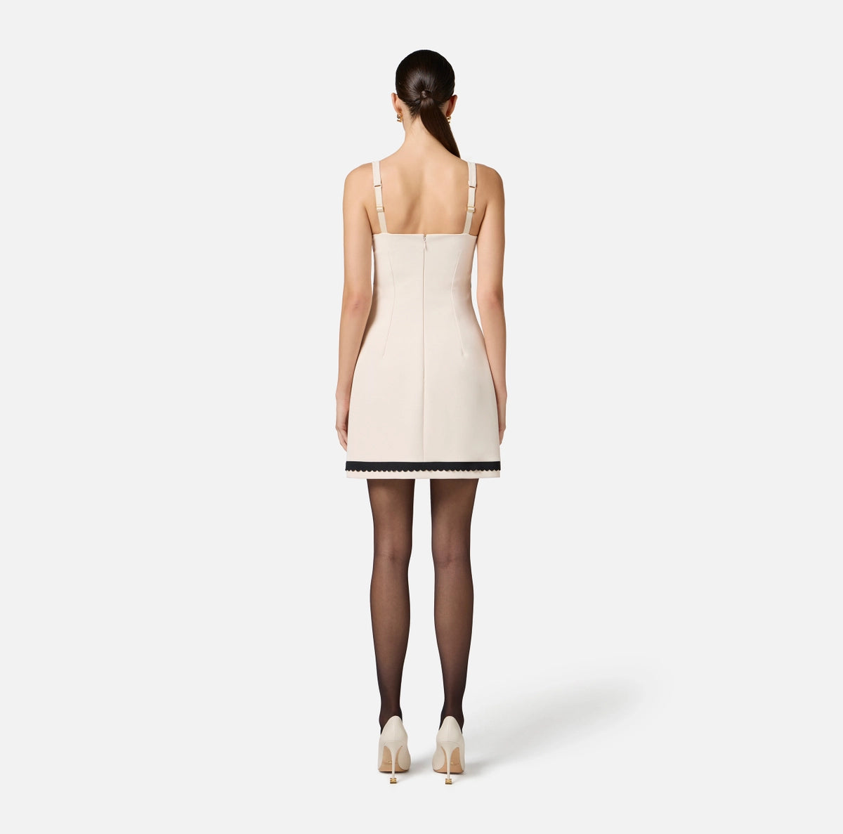Ivory black scalloped mini dress