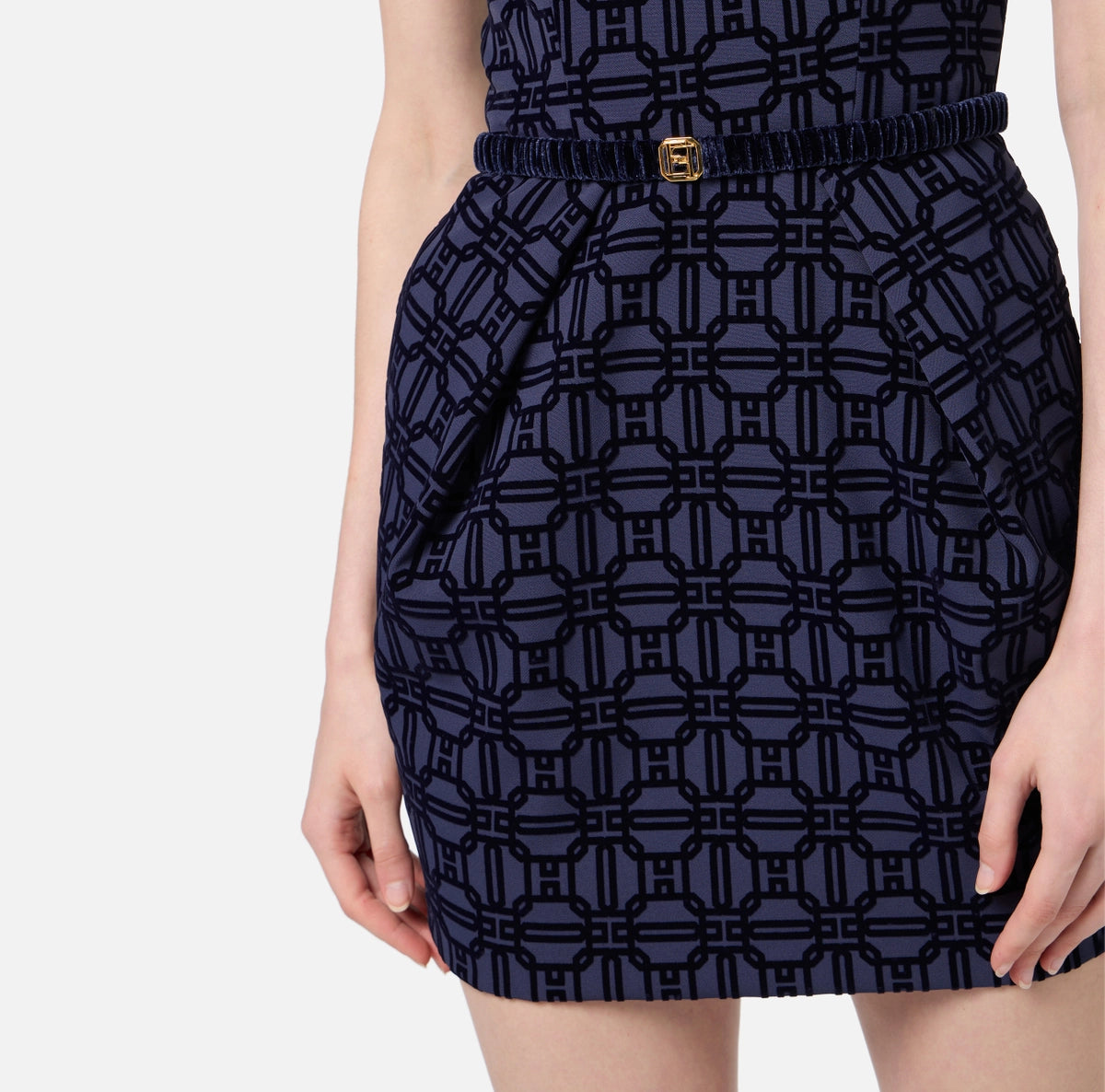 Navy print mini dress with a belt