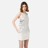 White mini dress with frontal silver sequins and pearls embroidery