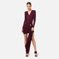 Burgundy long sleeve jersey mini dress with open back
