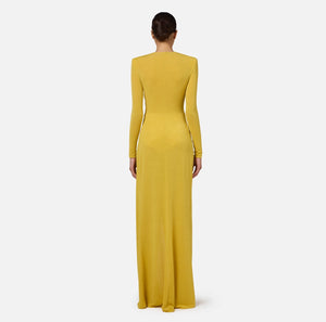 Yellow lurex jersey red carpet dress