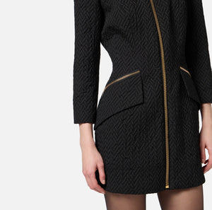 Black herringbone tweed mini dress with zip