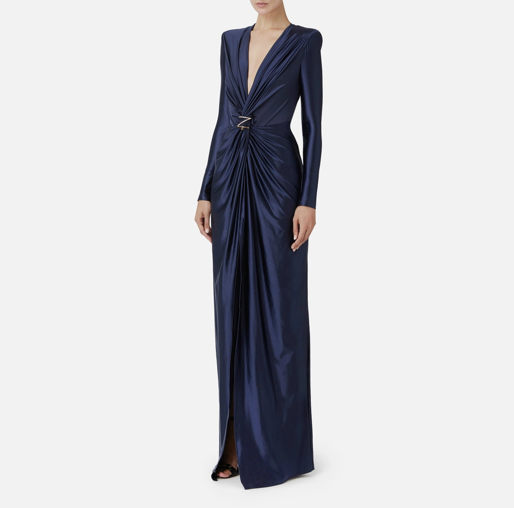 Navy Red Carpet lycra long sleeve gown