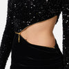 Black Red Carpet velvet and sequin dress with cut out on the side