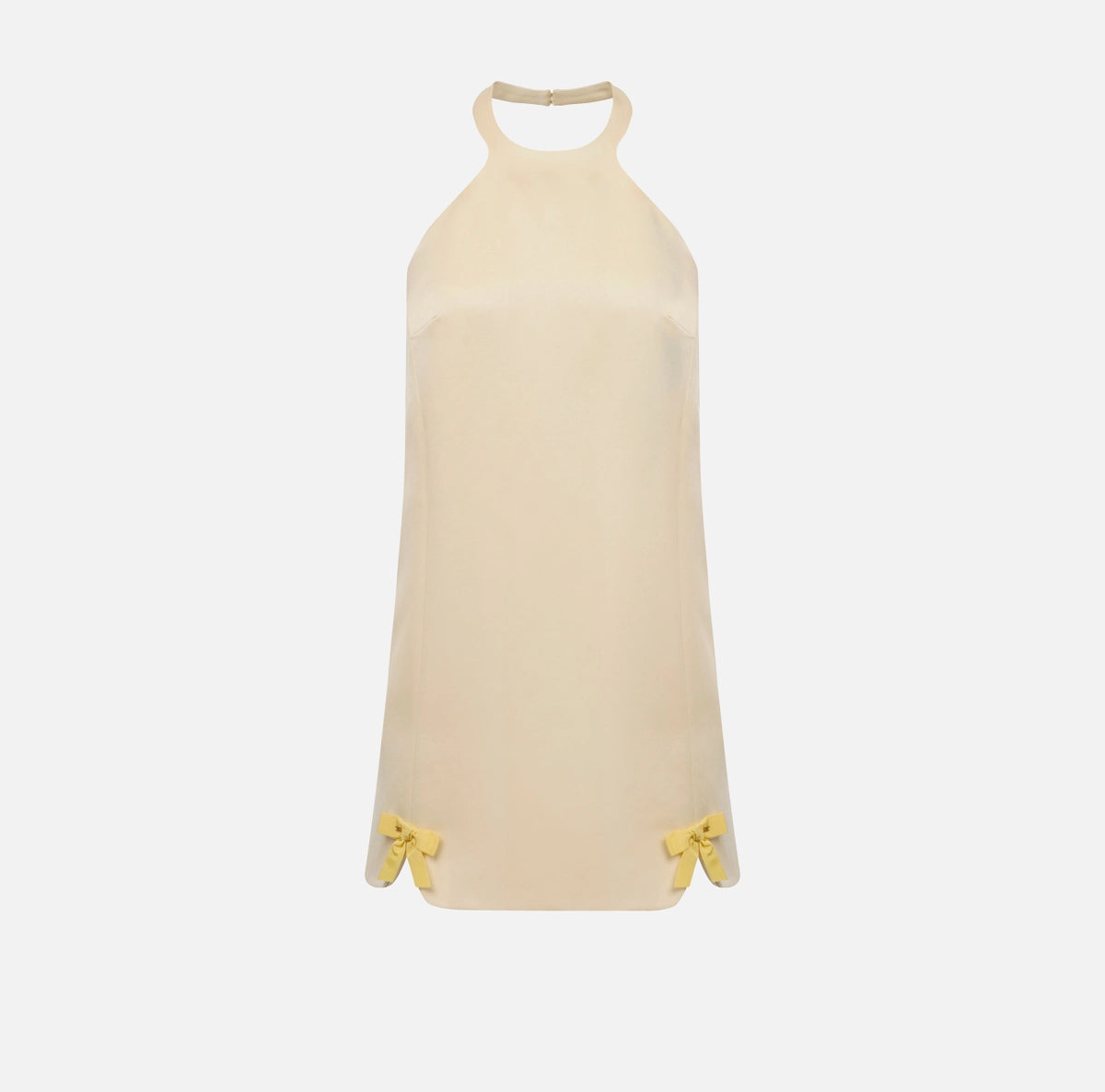 Ivory duchess satin mini halter dress