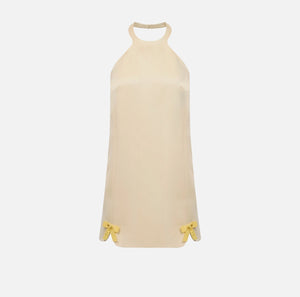 Ivory duchess satin mini halter dress