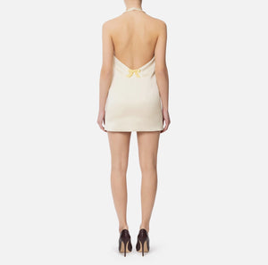 Ivory duchess satin mini halter dress