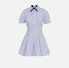 White navy striped cotton poplin dress with open back