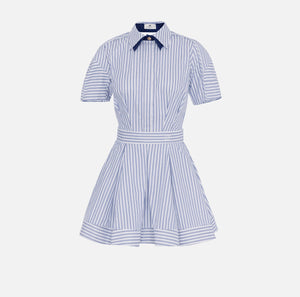 White navy striped cotton poplin dress with open back