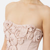 Dusty rose midi strapless full skirt dress with rose apliques