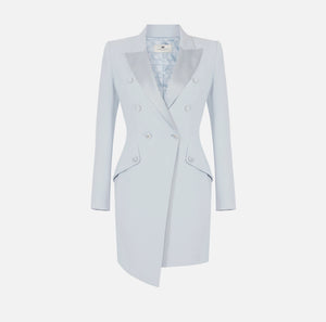 Baby blue jacket dress with satin lapels
