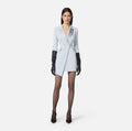 Baby blue jacket dress with satin lapels