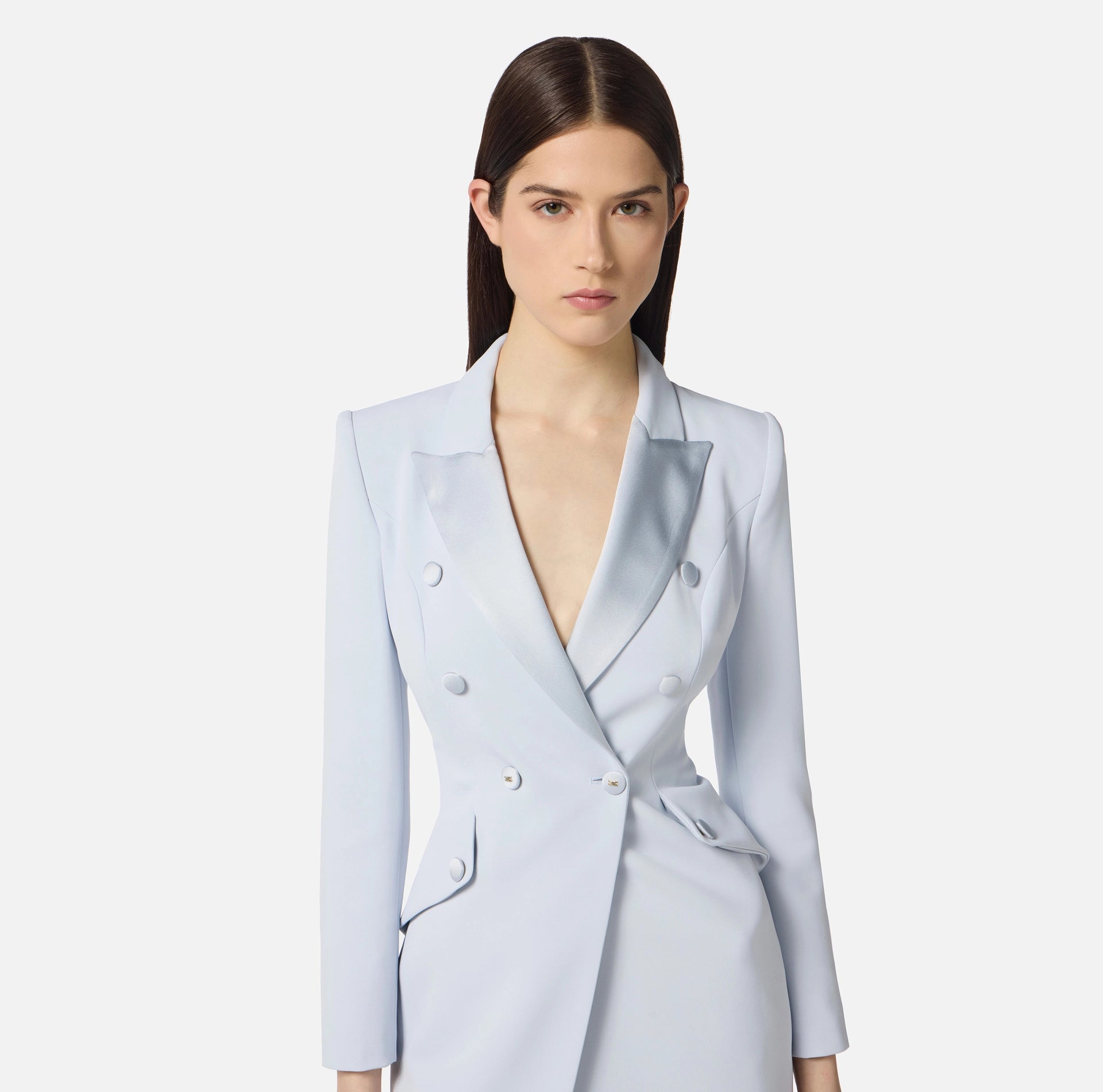 Baby blue jacket dress with satin lapels