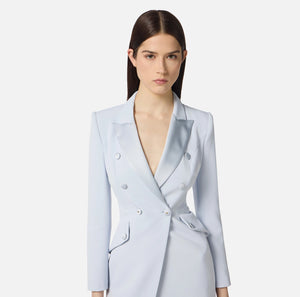 Baby blue jacket dress with satin lapels
