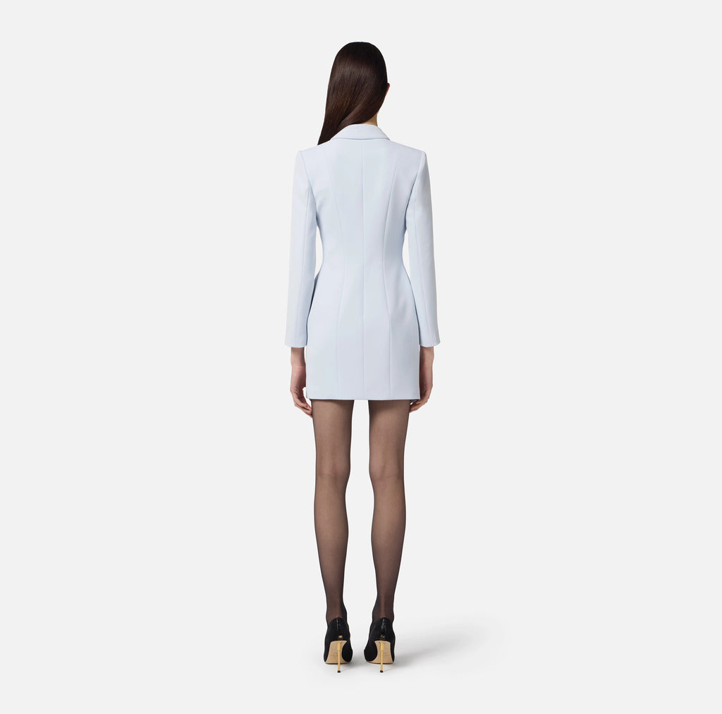 Baby blue jacket dress with satin lapels