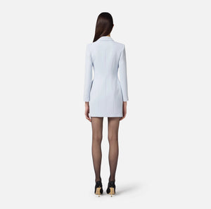 Baby blue jacket dress with satin lapels