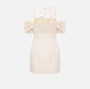 Ivory duchess satin mini dress with embroidered flowers and crystals