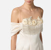 Ivory duchess satin mini dress with embroidered flowers and crystals