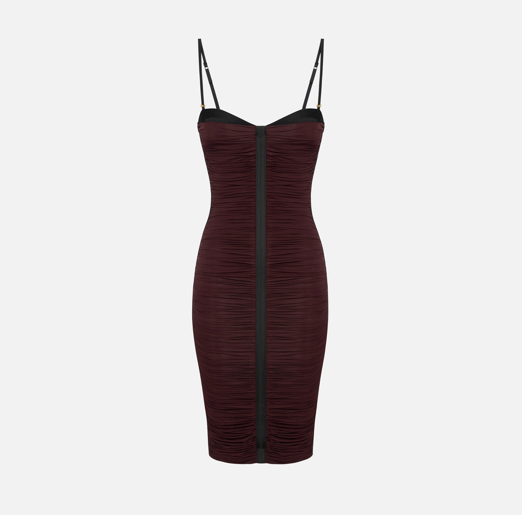 Burgundy rushed jersey midi dress