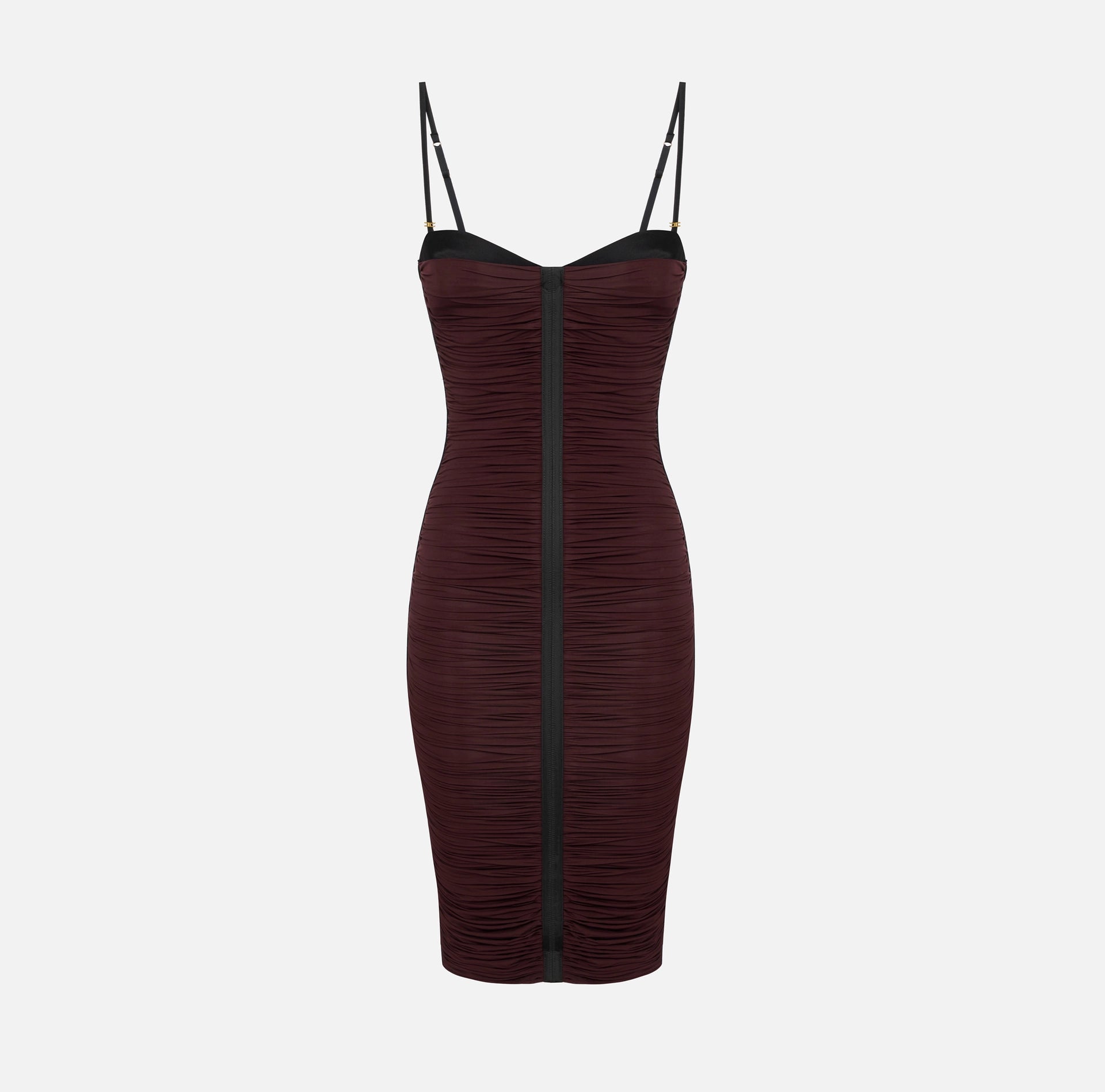 Burgundy rushed jersey midi dress
