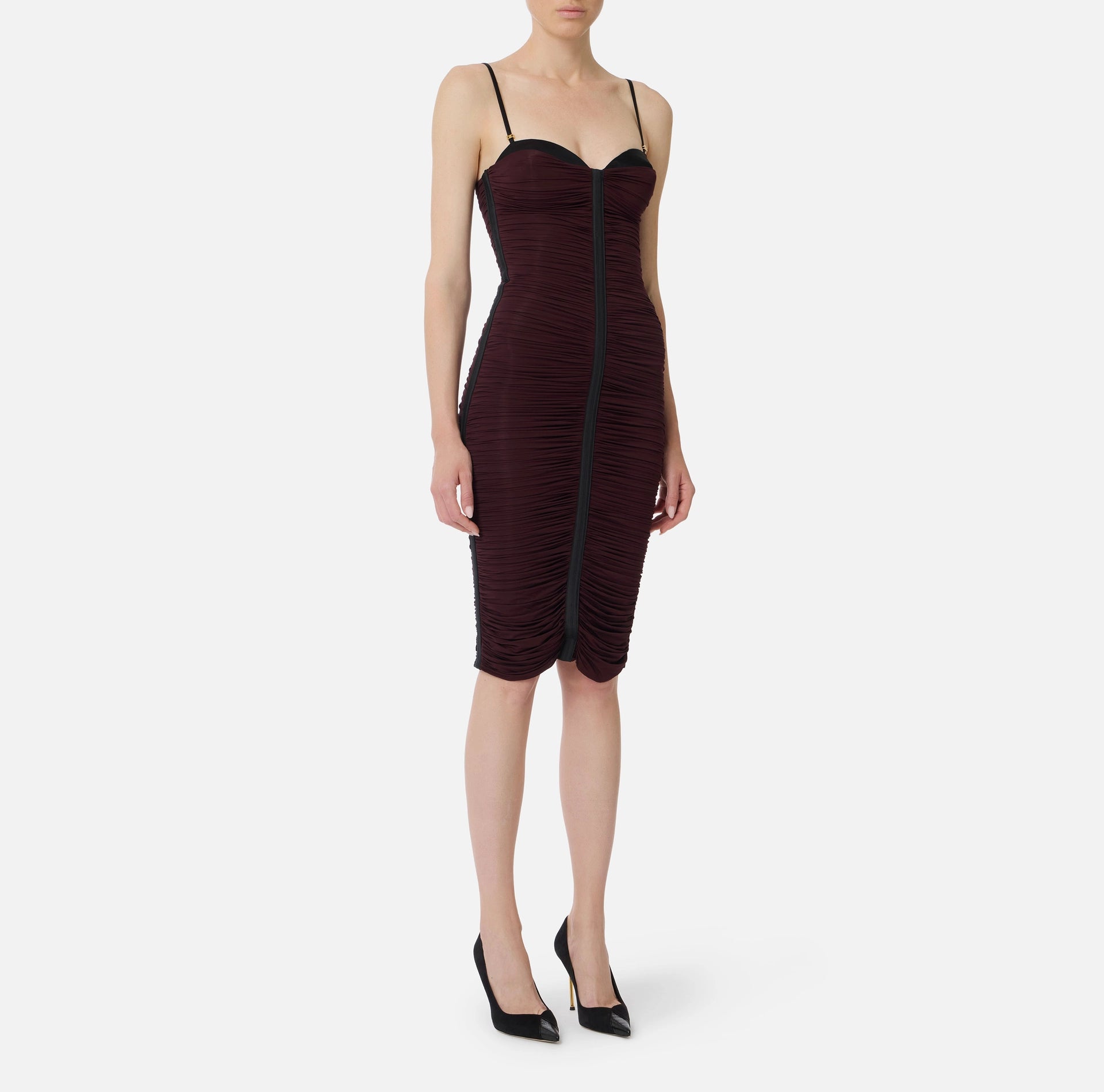 Burgundy rushed jersey midi dress