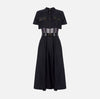 Black full skirt midi dress with vinyl details