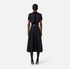 Black full skirt midi dress with vinyl details