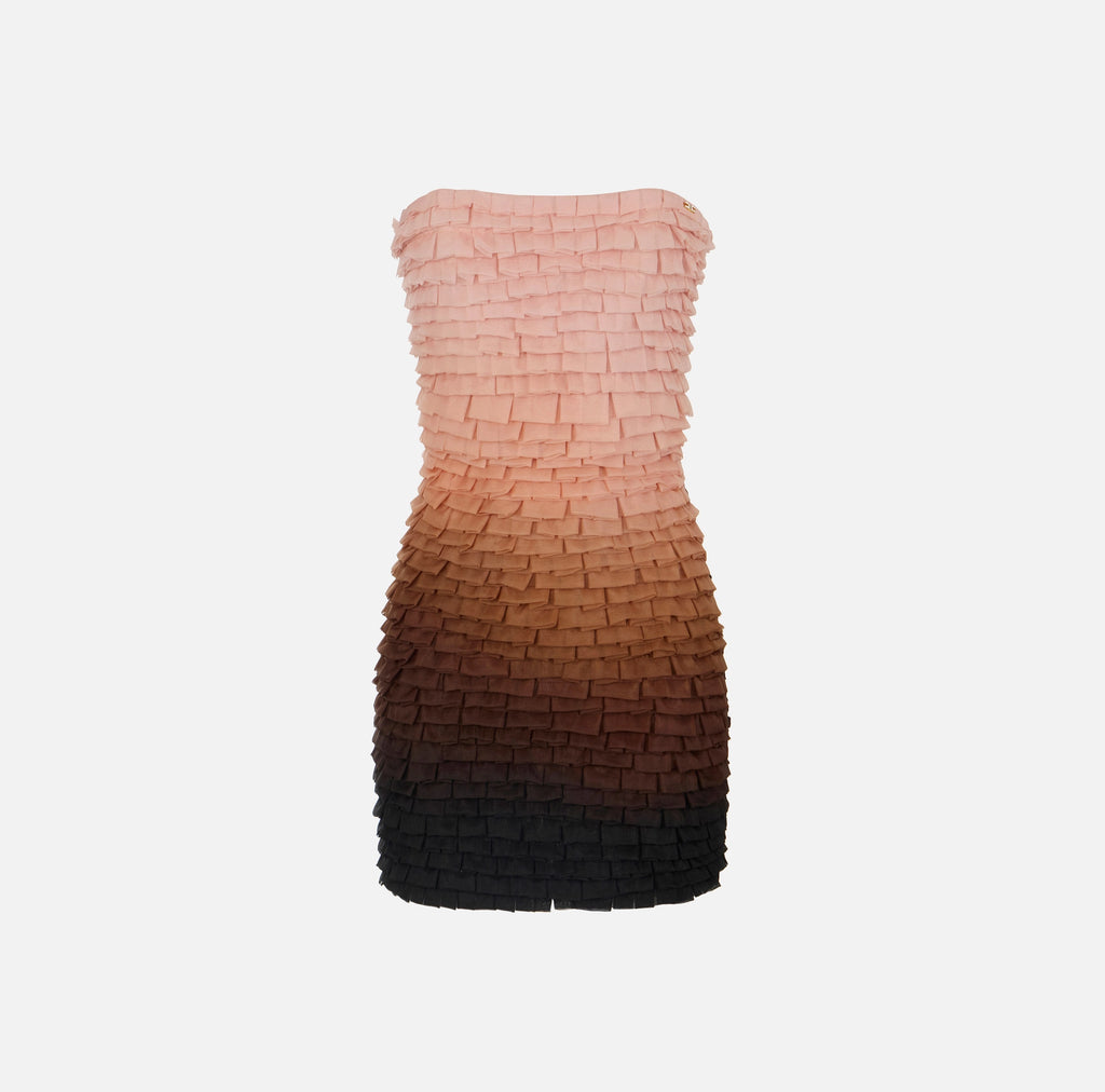 Nude strapless tulle graduate  mini dress
