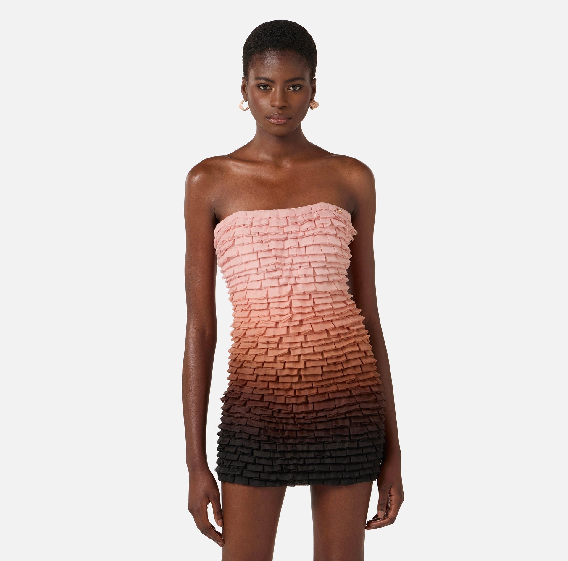 Nude strapless tulle graduate  mini dress