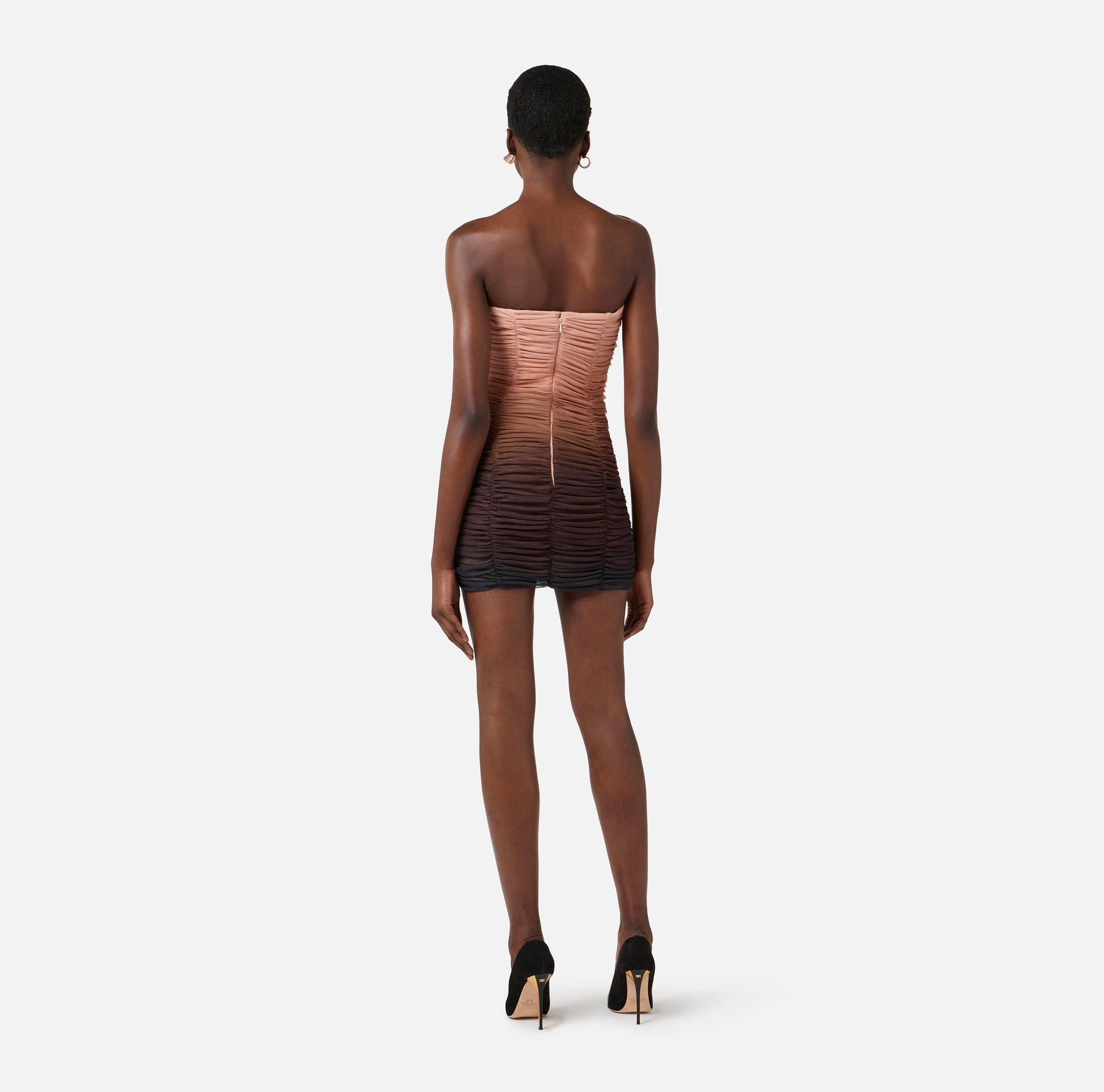 Nude strapless tulle graduate  mini dress