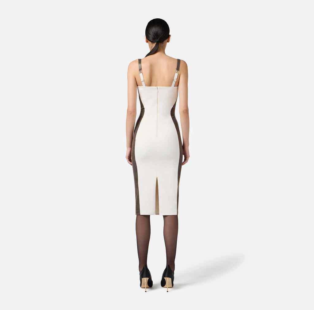 Ivory dress in lightweight crêpe fabric with python-effect details