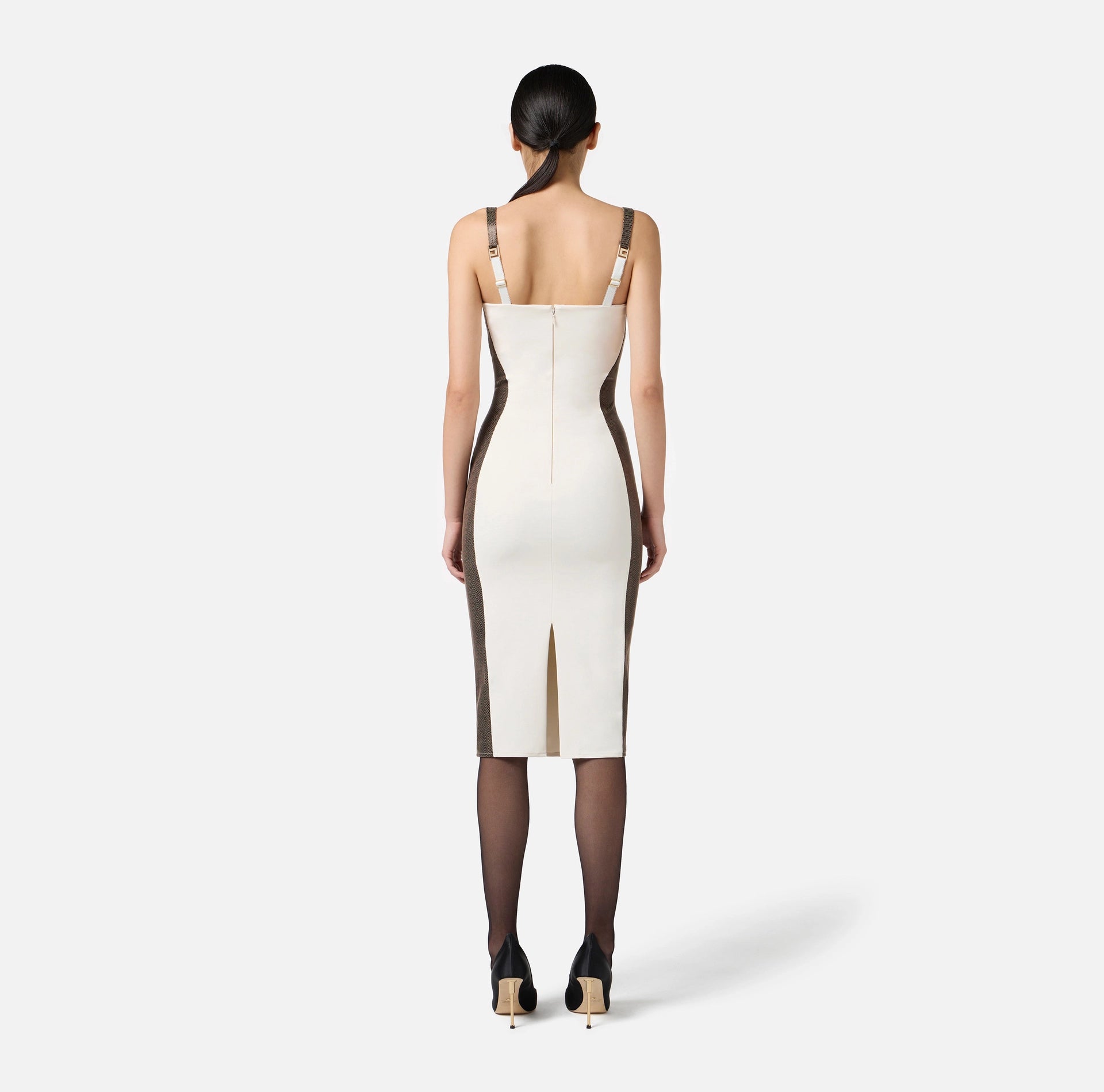 Ivory dress in lightweight crêpe fabric with python-effect details