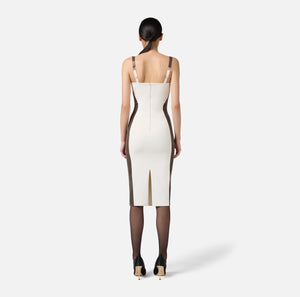 Ivory dress in lightweight crêpe fabric with python-effect details