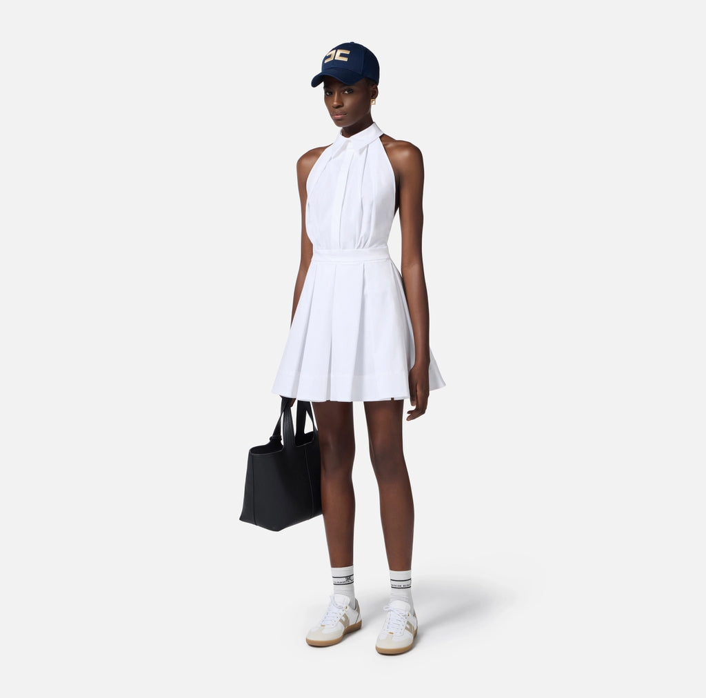 White cotton backless mini dress