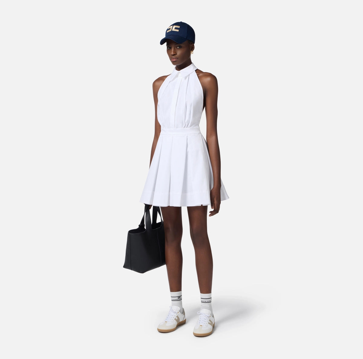 White cotton backless mini dress