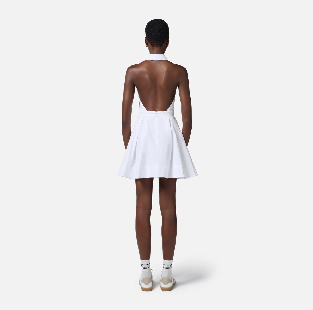 White cotton backless mini dress