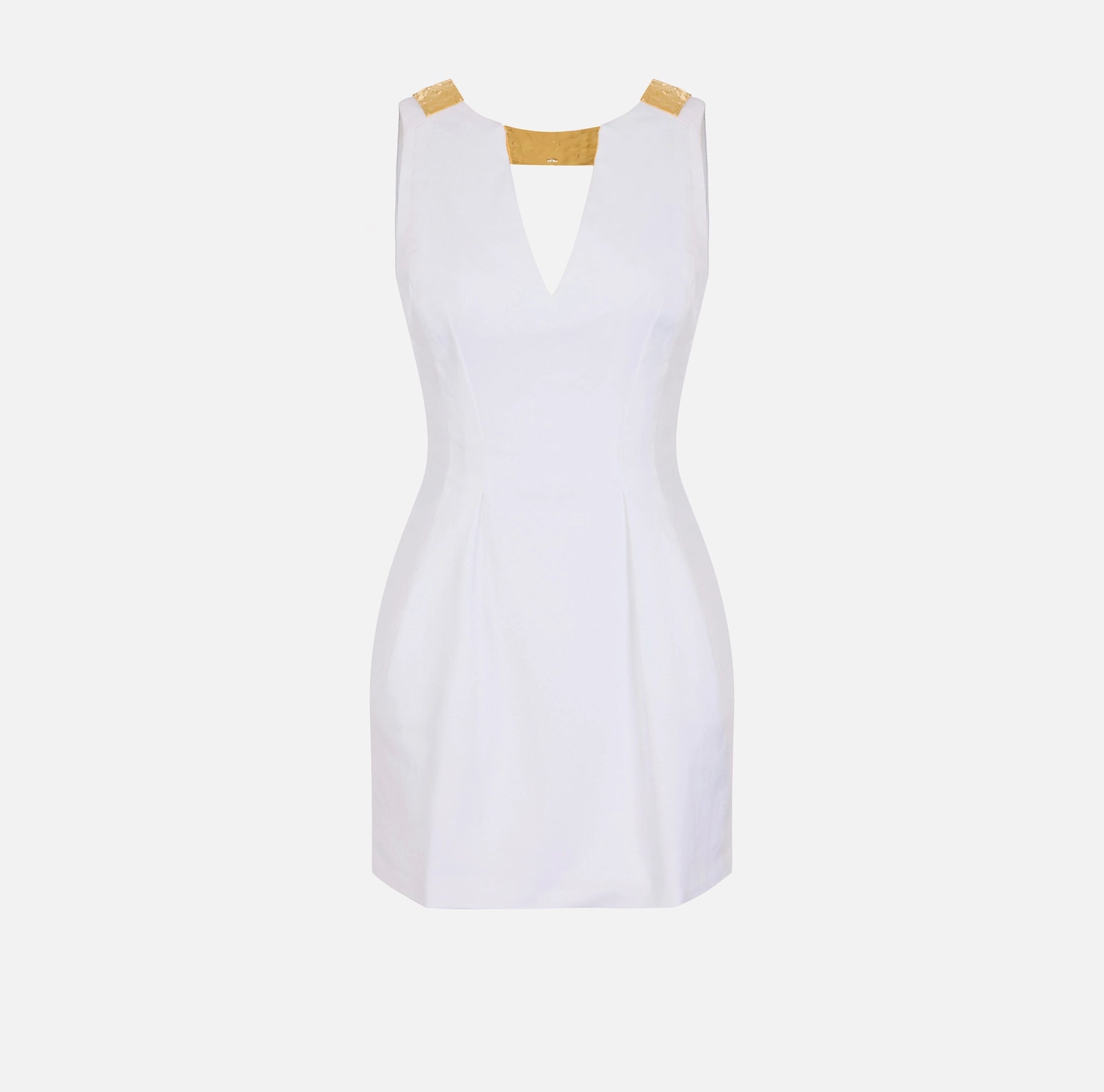 Ivory cotton mini dress with gold plaque